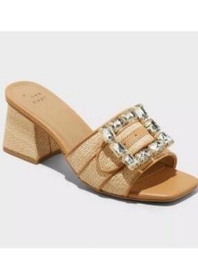A New Day Kathleen Rhinestone Buckle Sandal Heels In Tan Size Women's 7